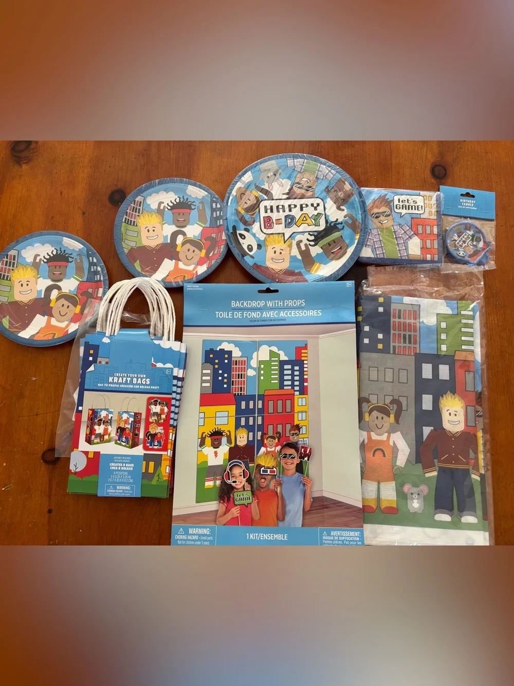 Party Town Birthday Party Kit Video Games Plates Napkins Bags Candle Backdrop+